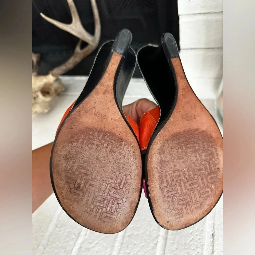 Cole Haan Womens Split Toe Pink Orange Wedge Sandals Slip On Mules Size 7.5 - Picture 7 of 7